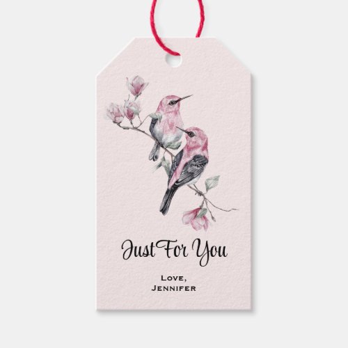 Pink and Black Birds on a Tree Branch Just for You Gift Tags