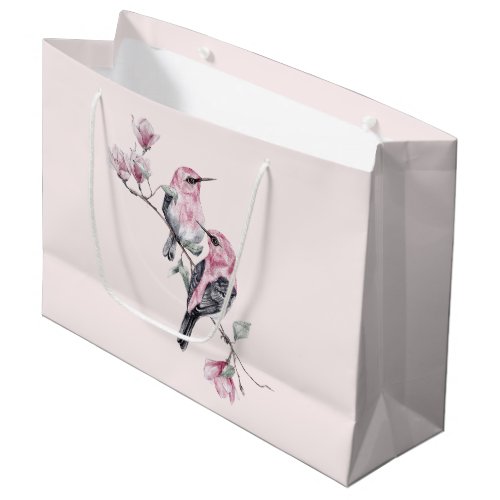 Pink and Black Birds on a Tree Branch Large Gift Bag