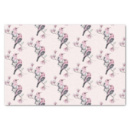Pink and Black Birds on a Tree Branch Pattern _  Tissue Paper
