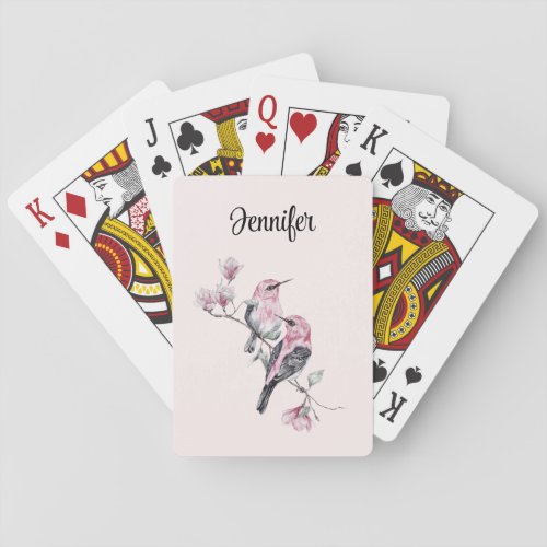 Pink and Black Birds on a Tree Branch Playing Cards