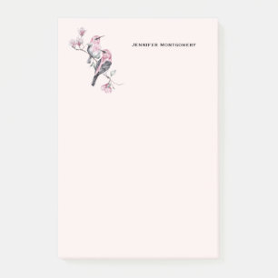 Pink and Black Birds on a Tree Branch Post-it Notes