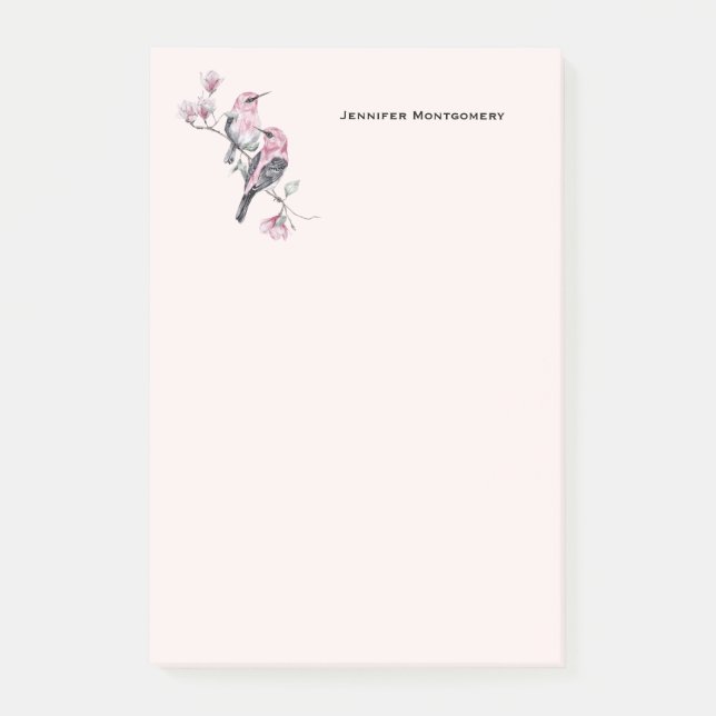 Pink and Black Birds on a Tree Branch Post-it Notes (Front)