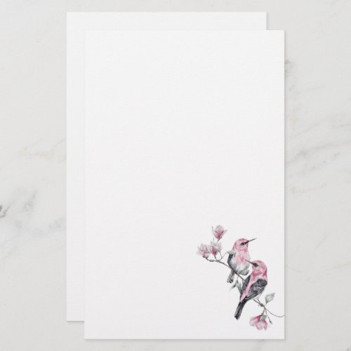 Pink and Black Birds on a Tree Branch Stationery