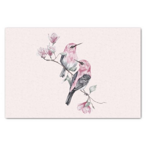 Pink and Black Birds on a Tree Branch Tissue Paper
