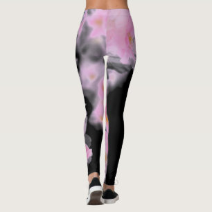 Pink and Black Blossom Yoga Leggings