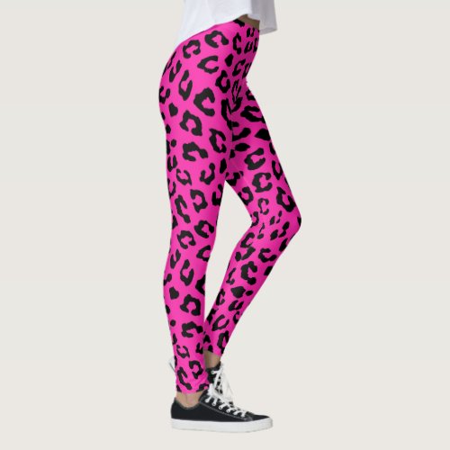 Pink and Black Bold Leopard Print Leggings