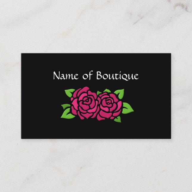 Pink And Black Boutique With Roses Business Card (Front)