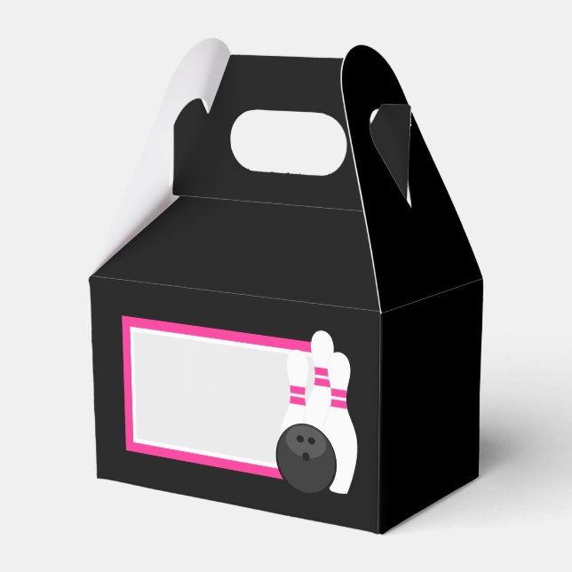 Pink and Black Bowling Favor Boxes (Front Side)