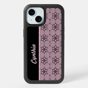 Pink and Black Box Mandala Graphic Design iPhone 15 Case