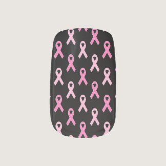 Pink and Black Breast Cancer Awareness Ribbons Minx Nail Art