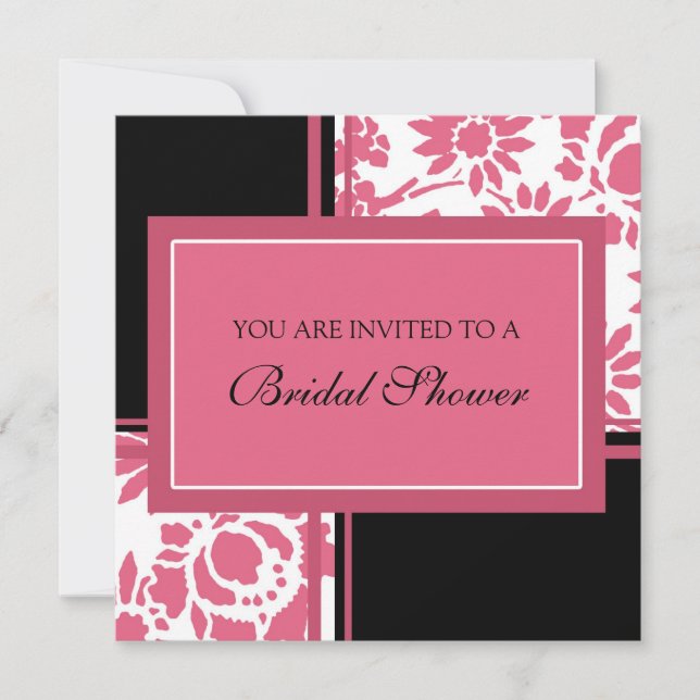 Pink and Black Bridal Shower Invitation Cards (Front)