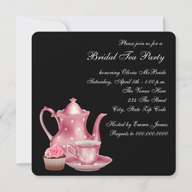 Pink and Black Bridal Tea Party Invitation (Back)