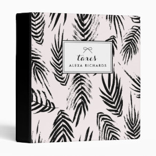 Pink and Black Brush Palm Leaves Pattern Custom 3 Ring Binder