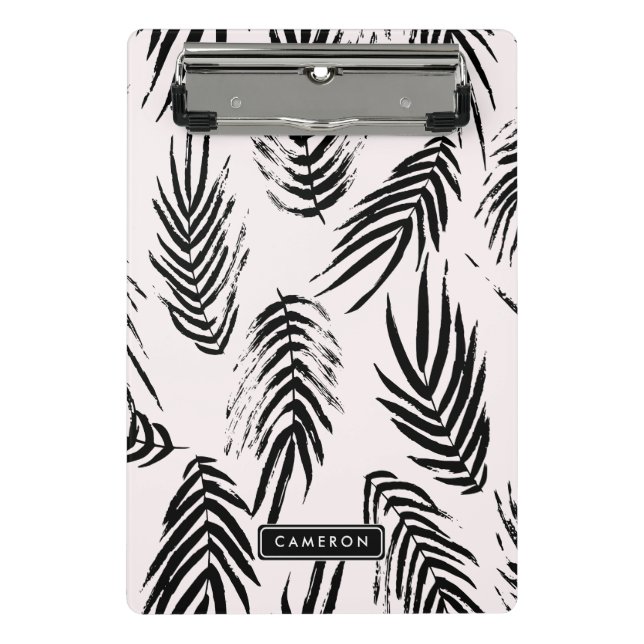 Pink and Black Brush Palm Leaves Pattern Mini Clipboard (Front)