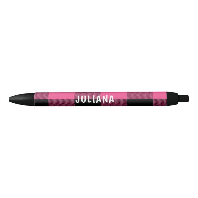 Pink and Black Buffalo Plaid Custom Pen (Front)