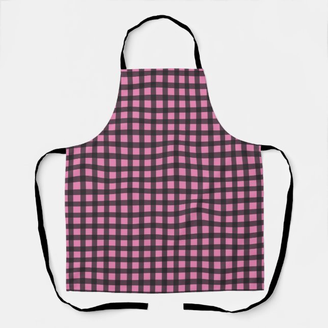 Pink and Black  Buffalo Plaid Kitchen Apron (Front)