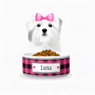 Pink and Black Buffalo Plaid Name Bowl