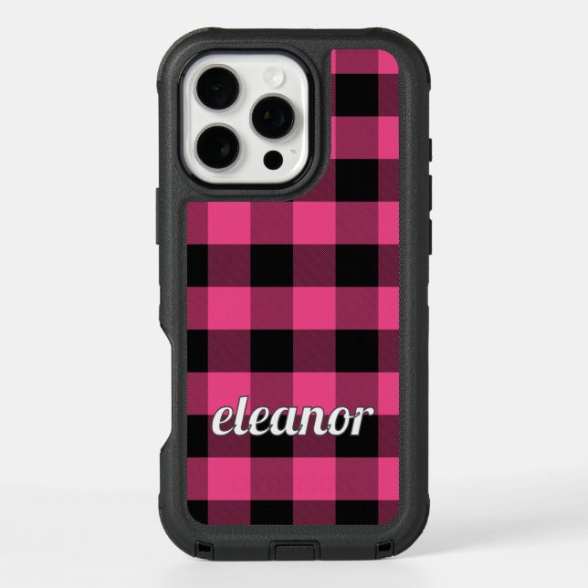 Pink and Black Buffalo Plaid Otterbox iPhone Case (Back)