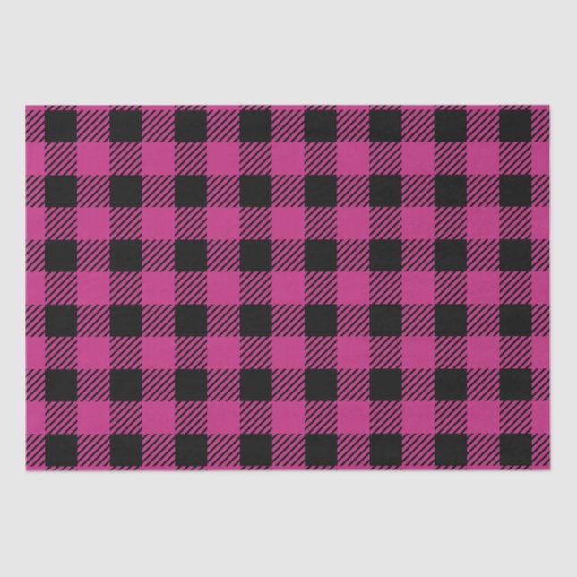 Pink and black Buffalo Plaid pattern Tissue Paper (Front)
