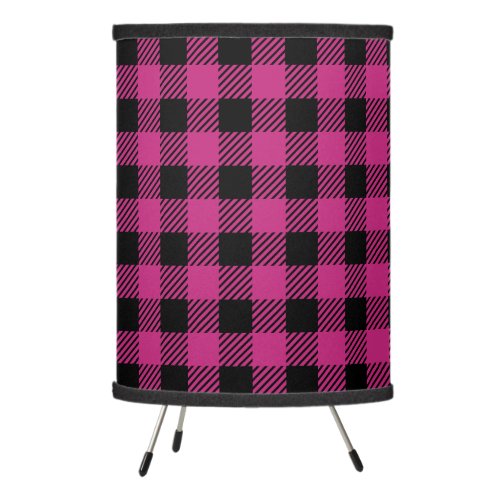 Pink and black Buffalo Plaid pattern Tripod Lamp