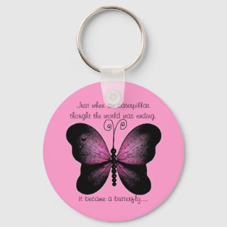 Pink and Black Butterfly Quote Key Chain