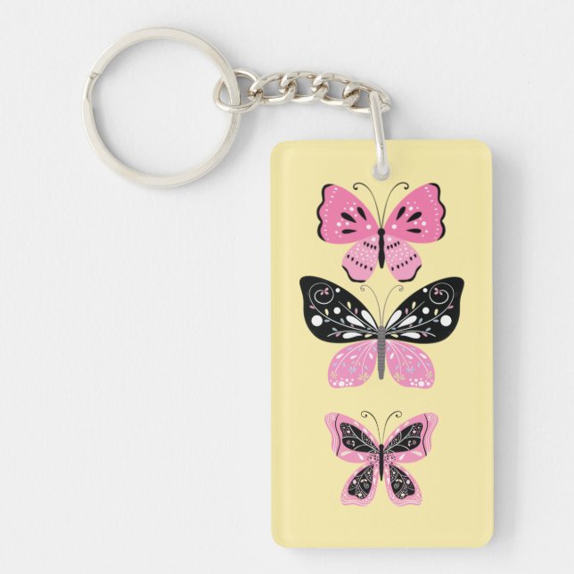 Pink and Black Butterlies Keychain (Front)