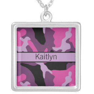 Pink and Black Camo Monogrammed Necklace