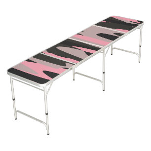Pink and Black Camouflage Abstract Beer Pong Table