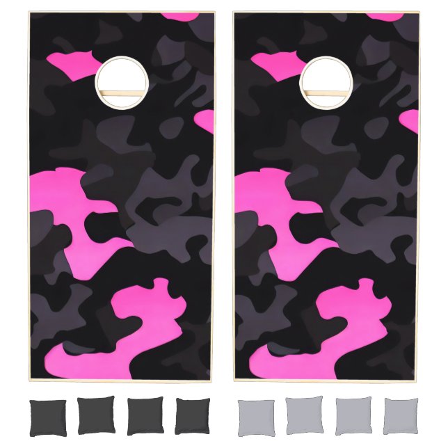 Pink and Black Camouflage Cornhole Set (Set)