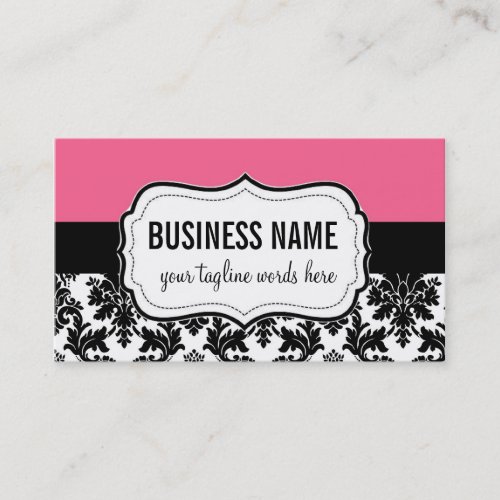 Pink and Black Card with Damask Business Cards