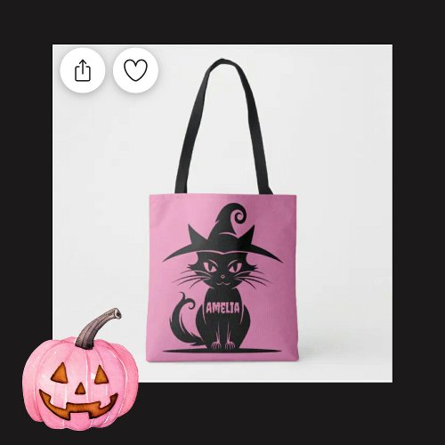 Pink and Black Cat Halloween  Tote Bag