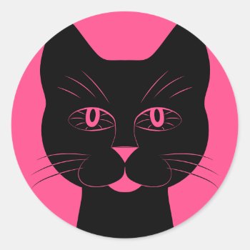 Pink And Black Cat Sticker by DoodleDeDoo at Zazzle