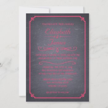 Pink And Black Chalkboard Wedding Invitations by topinvitations at Zazzle