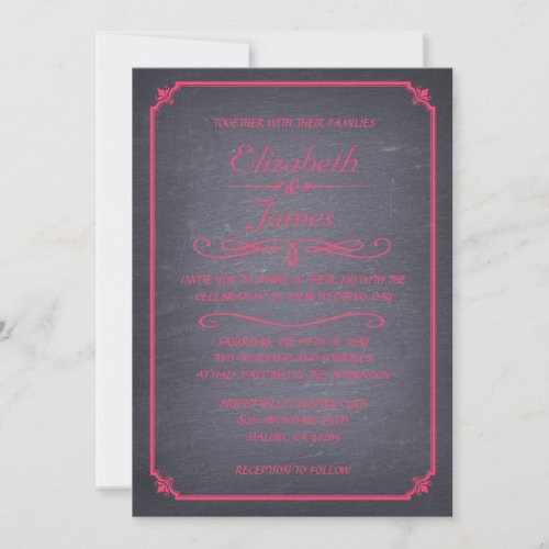 Pink and Black Chalkboard Wedding Invitations