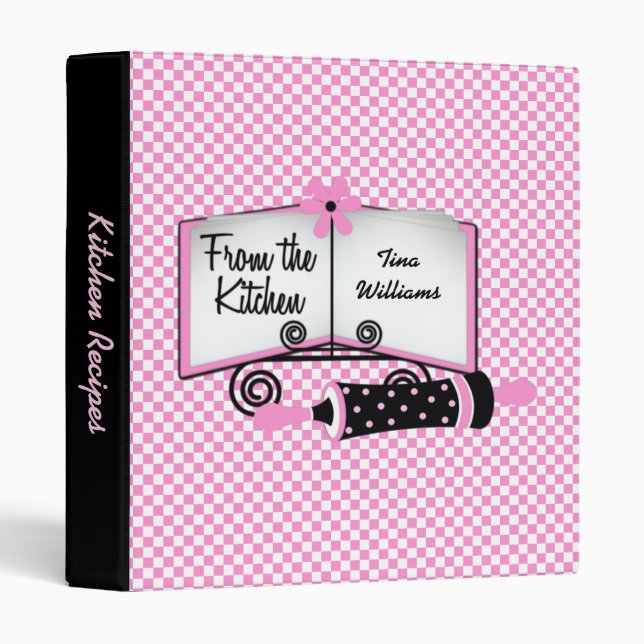 Pink and Black Checked Recipe Binder (Front/Spine)