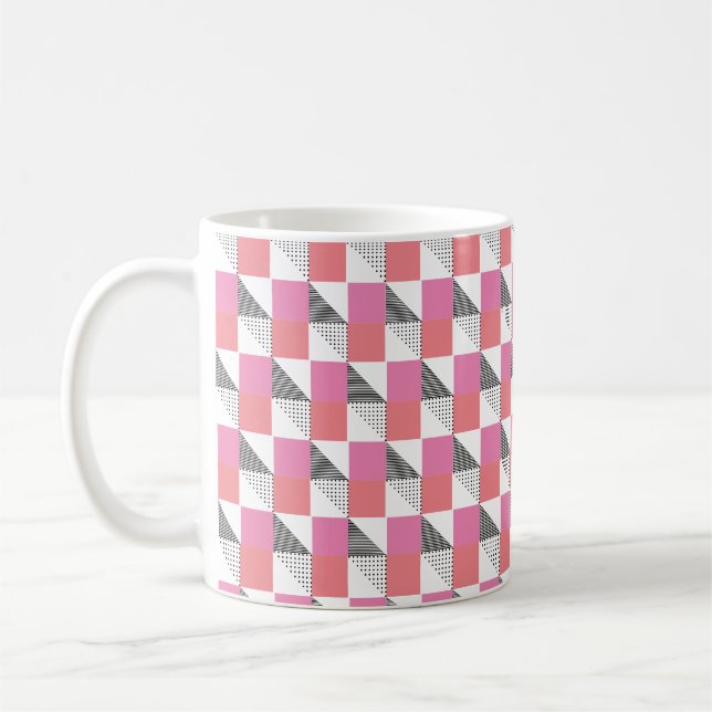 pink and black checkerboard aesthetic pattern coffee mug (Left)