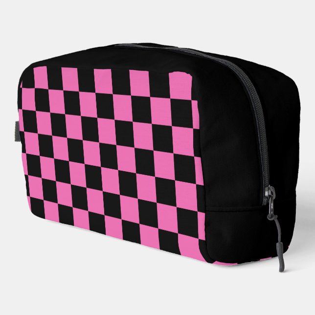 Pink and Black Checkerboard Pattern Dopp Kit (Right Corner)