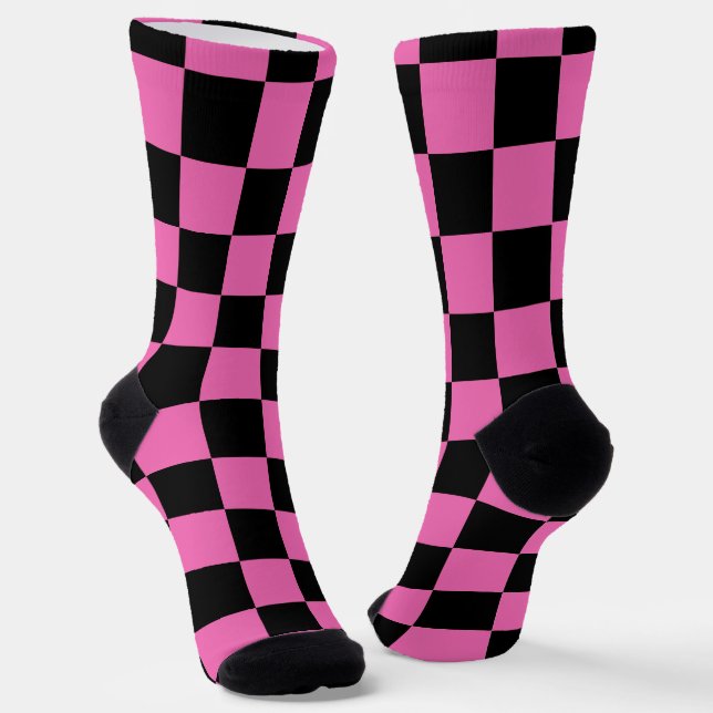 Pink and Black Checkerboard Pattern Socks (Angled)