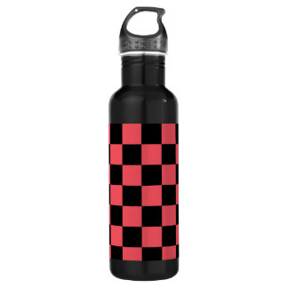 Pink and Black Checkerboard Pattern Water Bottle