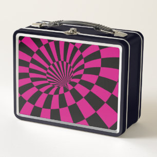 Pink and Black Checkered Abstract Metal Lunchbox