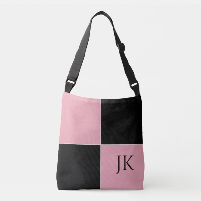Pink and Black Checkered  Crossbody Bag (Front)