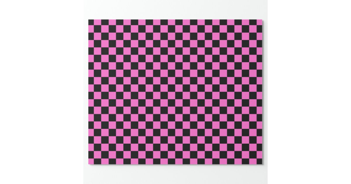 Pink and black checkered flag pattern wrapping wrapping paper | Zazzle