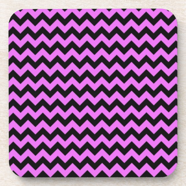 Pink and Black Chevron Beverage Coaster (Front)