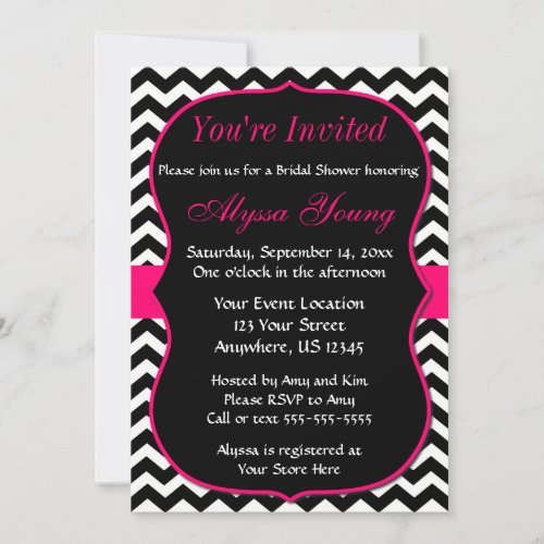 Pink and Black Chevron Bridal Shower Invitation
