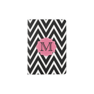 Pink and Black Chevron Monogram Passport Holder