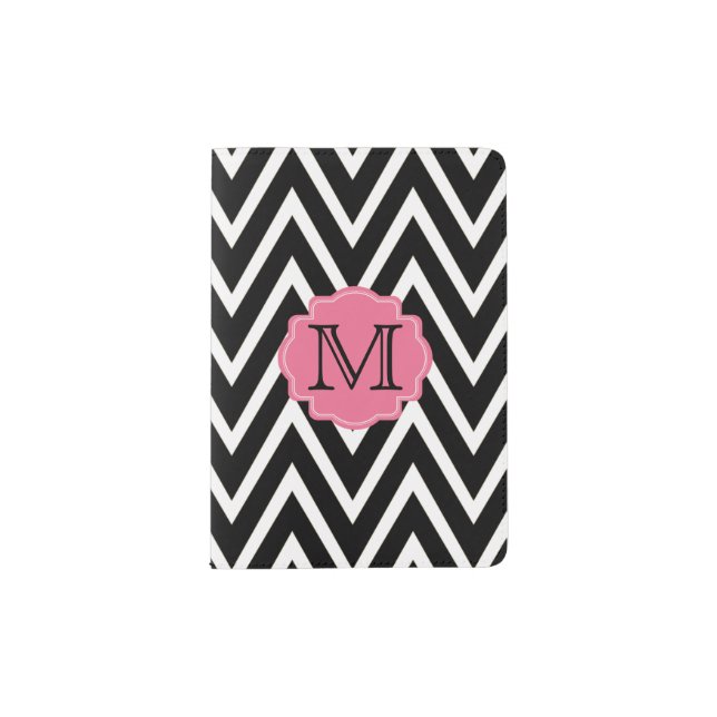 Pink and Black Chevron Monogram Passport Holder (Front)
