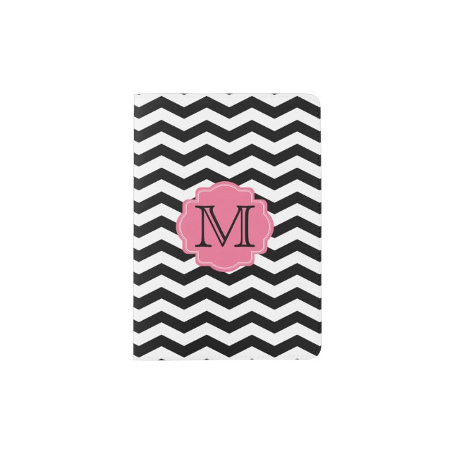 Pink and Black Chevron Monogram Passport Holder (Front)
