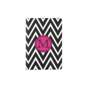 Pink and Black Chevron Monogram Passport Holder