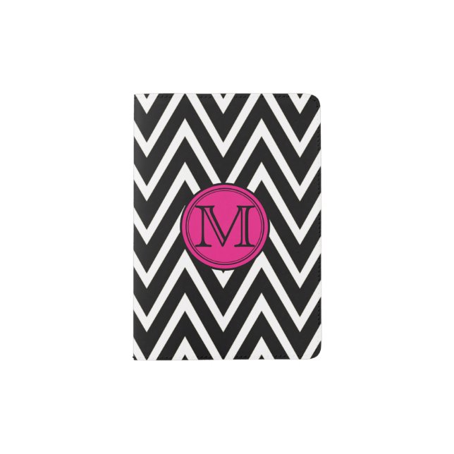 Pink and Black Chevron Monogram Passport Holder (Front)