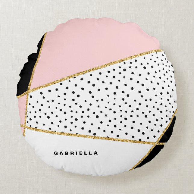 Pink and Black Chic Abstract Pattern Custom Round Pillow (Front)